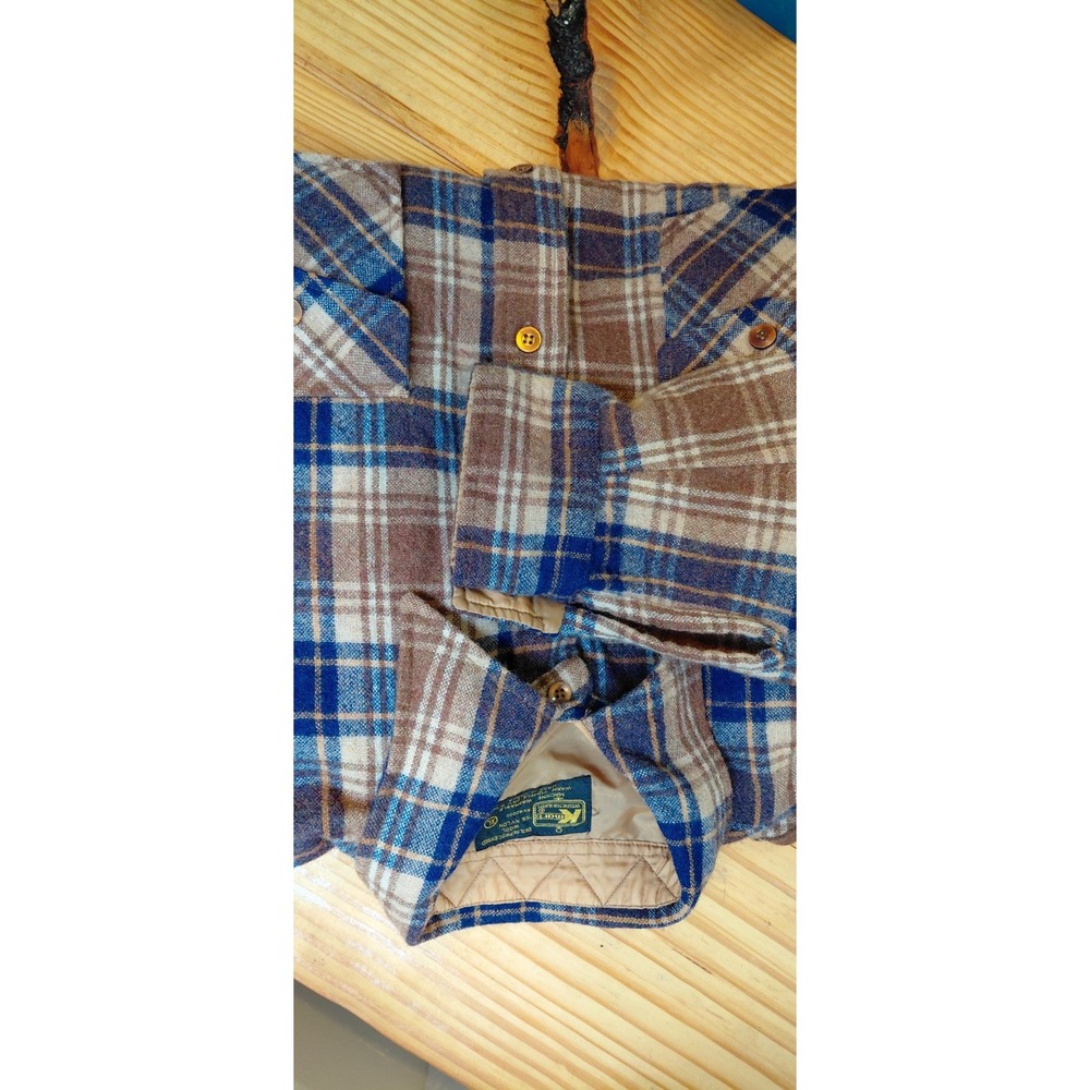 Vintage KMart Plaid Flannel Shirt Large Brown Button Up Board Shirt Wool 70s - Picture 3 of 9